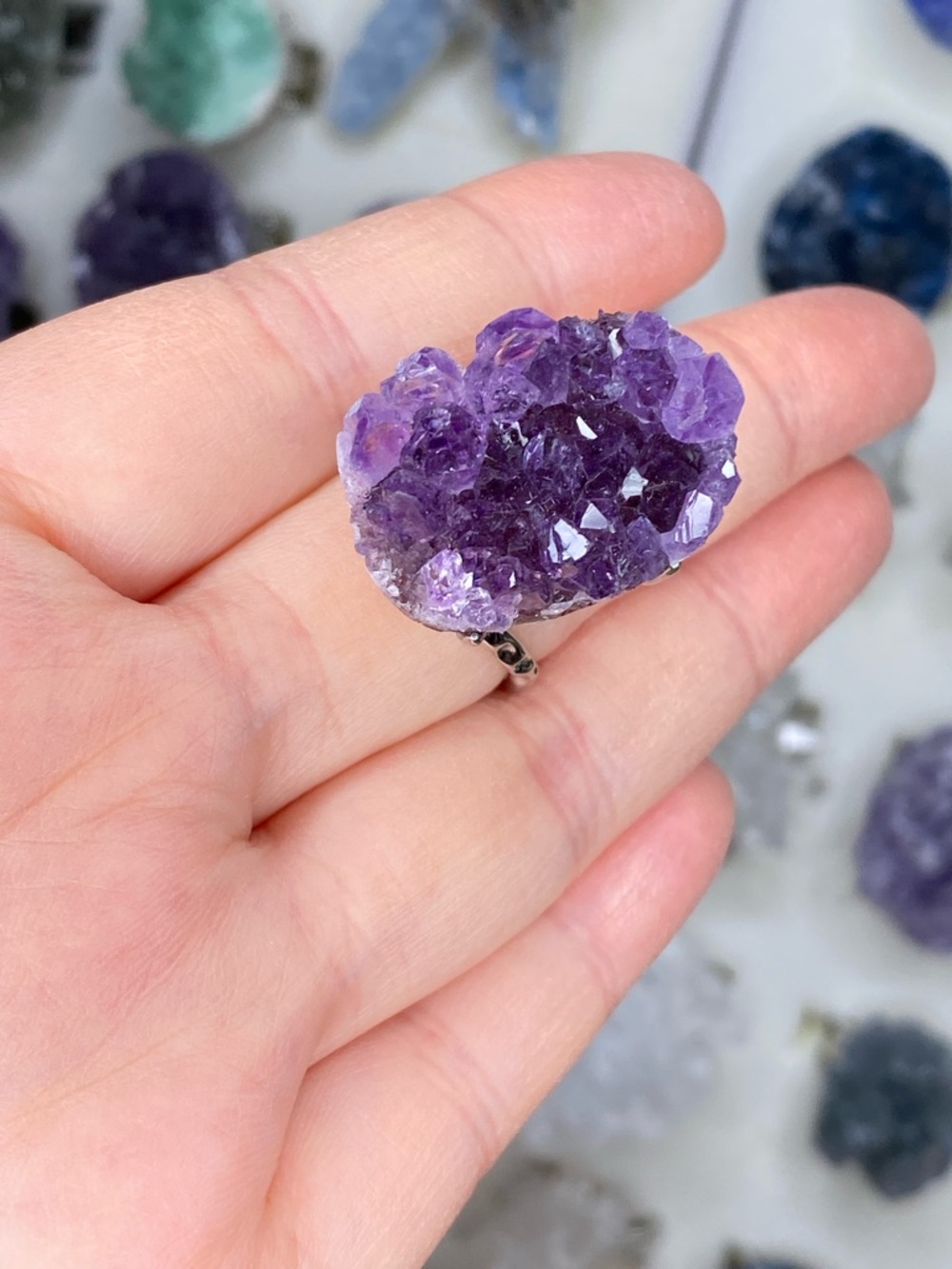 Amethyst Crystal Cluster Ring • Deep Purple Druzy • Natural Stone Statement
